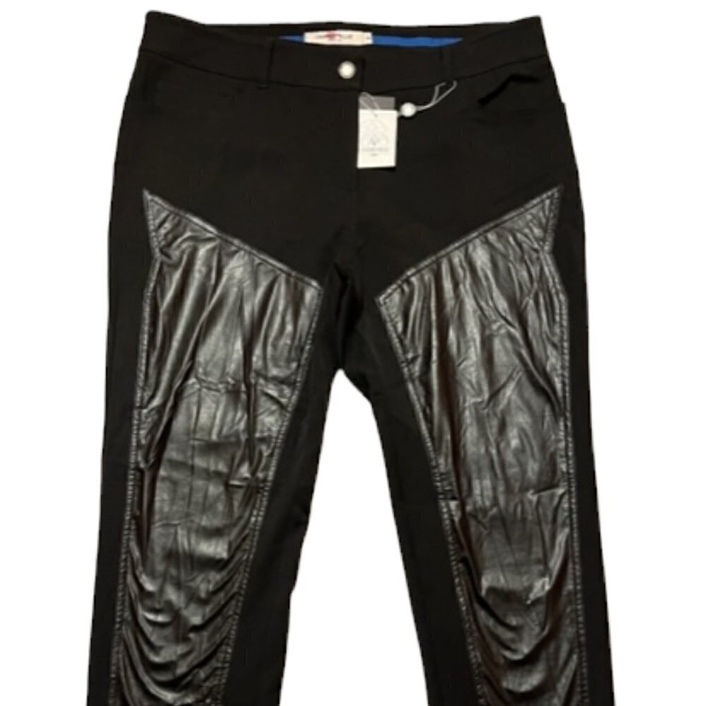 Centre Ville Paris NWT Faux Leather Panel Skinny Bat Pants Ankle Zippers SZ 12